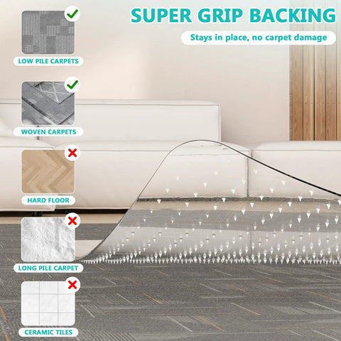 Heavy Duty Desk Chair Mat For Low Pile Carpet With Lip 48 X 60 Clear Plastic Floor Protector For Smooth Rolling Office And Computer Chairs At Home For Everyday Home Office Use shown on low pile carpet