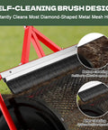 Compost Spreader For Peat Moss With Brush Mesh Cleaner, 24 Inch Lawn Roller highlighting self-cleaning mesh design on grass