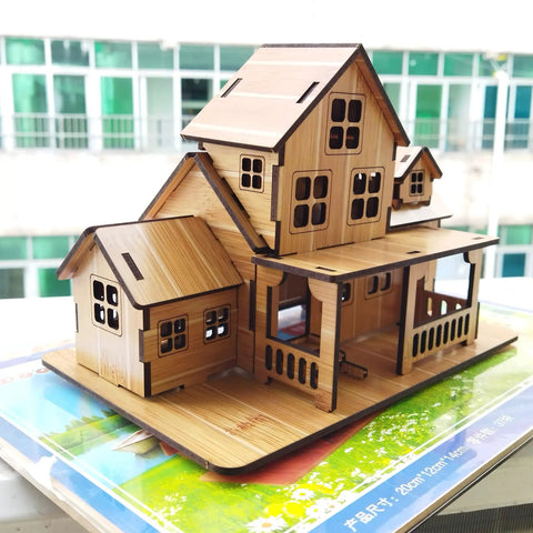 All Wood 3D Puzzle Kit For Adults And Teens, Dope Log Cabin Miniature House Build, DIY Wood Model With Laser Cut Pieces