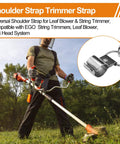 Man using Built Tough Shoulder Strap for Weed Trimmer and Leaf Blower Nylon Belt with Durable Metal Clip Compatible with Greenworks.