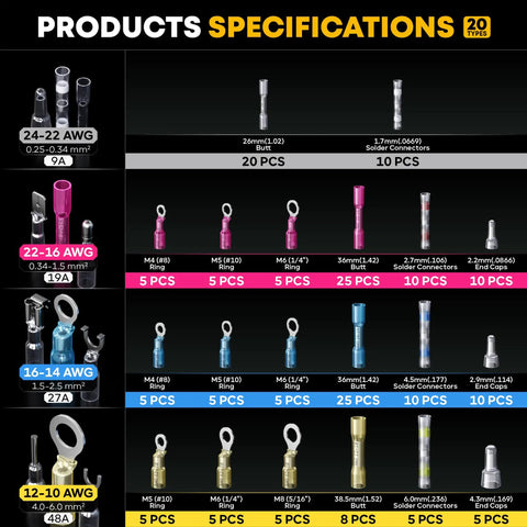 Pro Grade Crimping Tool Kit With Heat Shrink Connectors And Solder Seal Wire Connectors, product specifications displayed