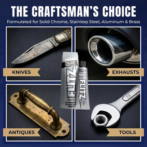 USA Made Metal Polish Paste For Solid Chrome, Stainless Steel, Aluminum And More, Non Abrasive Tarnish Fighter, Removes Light Oxidation, Requires Manual Buffing, Not For Plated Or Coated Surfaces, 5.29oz polish paste for knives, exhausts, antiques and tools