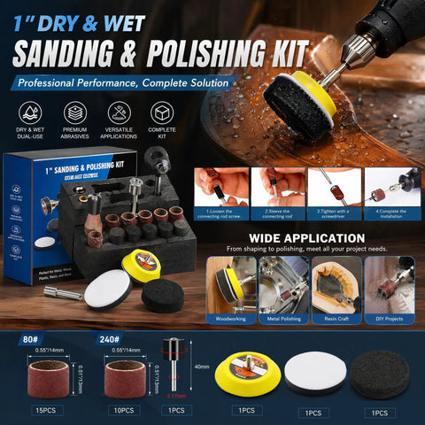 Pro 510pc Dremel Sanding Discs And Drums Wet Dry Kit With Hook Loop Sandpaper for polishing wood and resin crafts.