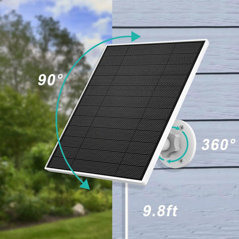 5W Solar Panel Charger For Wyze Battery Cam Pro And Wyze Outdoor V1 V2 with adjustable wall mount in outdoor setting