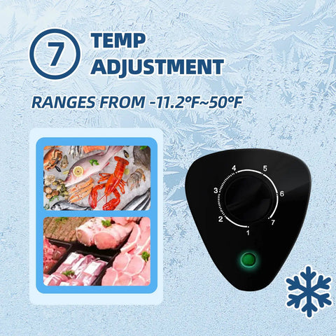 Image of temperature adjustment dial for Slick 3.5 Cubic Feet Compact Chest Freezer With Adjustable Thermostat And Nifty Removable Basket.