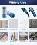 Front view of blue diamond core drill bit, 1-3/8 dia, 5/8-11 thread; for porcelain/ceramic; grinder and tile samples