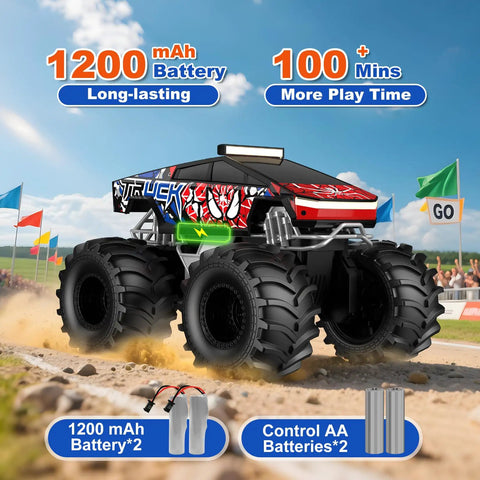 Amphibious 1to18 Scale RC Monster Truck With 4WD And Waterproof Build All Terrain Off Road Pickup Remote With LED Lights in action