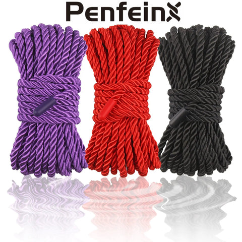 Three Pack Silk Look Rope 32 Ft Each 8mm Soft Braided Satin Rope Multi Color Black Red Purple For Crafts DIY Home Decor