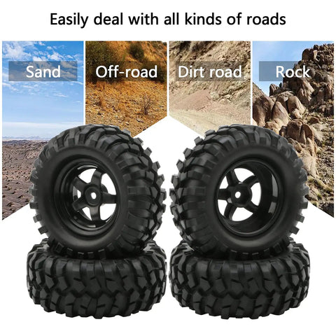 4x 1:10 RC Off Road Wheel Tires Set With 5 Spoke Rim 12mm Hex Drive 96mm Outer Diameter 38mm Width Fits 1/10 And 1/12 Rock Crawlers