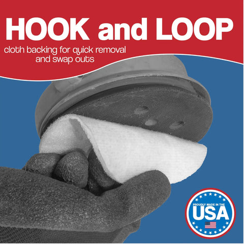 Five Inch Non Scratch Polishing Pad Set Of Ten Pro Grade Hooks And Loop Nonwoven Buffing Discs For Orbital Sander closeup.