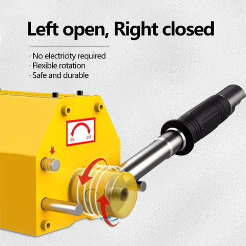 Heavy Duty Permanent Magnetic Lifter And 11000 Lbs Industrial Lifting Magnet For Workshop And Overhead Cranes With Rotary Switch and Rust Resistant NdFeB Core showing rotary control mechanism.