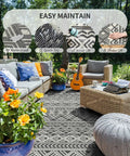Waterproof 5x8 Outdoor Rug Mat For Patio Balcony RV Camping And Beach Reversible Boho Gray Plastic Straw Pattern