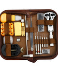 168 Piece Watch Repair Tool Kit With Spring Bar Tools, 5 Extra Pins, Adjustable Set in brown storage case