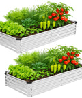 Galvanized Metal Raised Garden Bed Kit 2 Pack 6x3x1 Ft Open Bottom Planter Box with vegetables and herbs outdoors