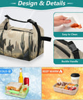 Cowboy Desert Themed Insulated Lunch Bag Tote for Women and Men with buckle handle, showing design details and temperature control.