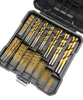 Titanium Coated Drill Bit Set 99-Piece High Speed Steel Twist Bit Kit With Storage Case Ideal For DIYers And Pros For Aluminum Copper Soft Alloy Steel Wood And Plastic 135 Degree Point From One Sixteenth Inch To Three Eighths Inch