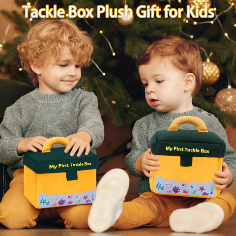 Children with My First Tackle Box Plush Set For Toddlers With 10 Piece Sensory Plushies Including Nine Fish Plush And A Fishing Rod Plush A Cute Baby Toy Gift For Boys And Girls On Their First Birthday