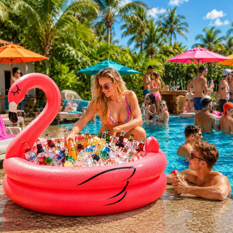 Flamingo Inflatable Cooler For Pool Parties And Beach Luau Decor Holds Over 130 Cans 19 Gallons With Bottom Quick Drain