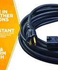 Heavy Duty Outdoor Extension Cord 50 Ft 14 Gauge 3 Conductor, Oil Resistant Vinyl Jacket, All Weather Flex, UL Listed, coiled
