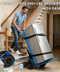 Heavy Duty Electric Stair Climbing Dolly 900 Lbs Capacity moving a fridge upstairs effortlessly.