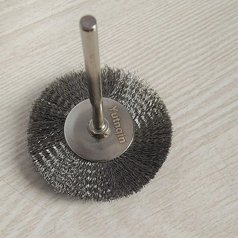 Yutnqin steel wire wheel brush with 3mm shank for rotary tools; circular buffing/polishing wheel.