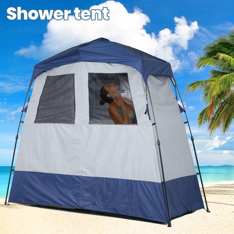 Pop Up Portable Camping Shower Tent Deluxe Changing Room Privacy Shelter Two Rooms With Floor Drain for beach use