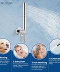 Chrome handheld spray in action from 2 Function Wall Mounted Shower Faucet Set With High Pressure 8 Inch Round Rain Shower Head Brass Handheld Spray Rough In Valve Chrome Finish Easy Retrofit For Bathroom Upgrade