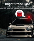 Solar Strobe Warning Light With Magnetic Base Waterproof LED Beacon placed on car roof, red 360 degree flashing in low visibility