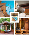 Heavy Duty Water Based Semi Transparent Exterior Wood Stain With UV Defense And Moisture Block For Decks Pergolas Fences And Siding Built To Hold Up Mighty Fine In Warm Chestnut applied on a wooden deck near a pool.
