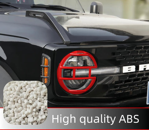 Rugged Red Ford Bronco Headlight Guard Cover for 2021 to 2024 Bronco, ABS plastic, installed on vehicle