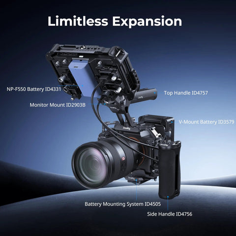 Monitor Cage Kit For Atomos Ninja TX And TX GO with top handle, battery mounting system, and camera setup on tripod.