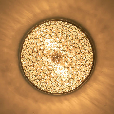 Crystal Flush Mount Ceiling Light Two Light Fixture With Chrome Finish And Sparkling Crystal Bowl Shade, Illuminated and installed on ceiling