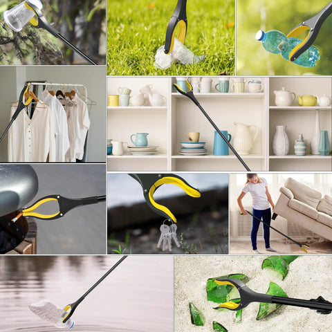 Ultra Long Grabber Reacher Tool For Easy Lifts And Reaching 59 Inch Reach With Magnetic Tip And 360 Degree Rotating Anti Slip Jaw 4 Inch Wide Claw Opening Yellow Handy Senior Helper For Home Garden And Garage
