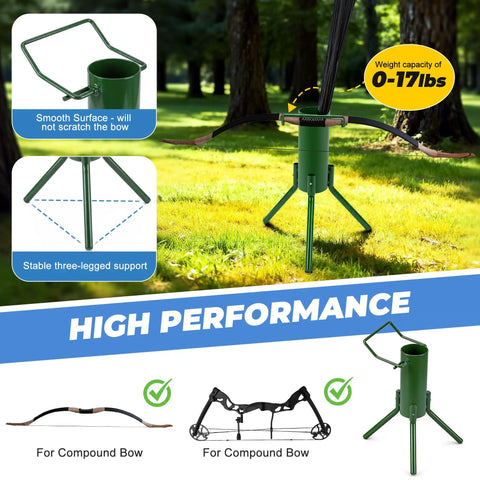 Foldable Bow Stand With Quiver Holder For Compound Bows And Traditional Longbows Ground Archery Stand For Backyard Practice