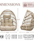 Outdoor Egg Chair Without Stand With 350 Lb Capacity, Foldable Rattan Swing Cushioned Basket Seat, Beige front and side view