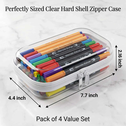 Tough As Nails Clear Hard Shell Zipper Pouches, 4 Pack Crush Proof Organizers For Diaper Bags And Totes, Heavy Duty Travel Cases For Makeup Toiletries Electronics And Gear with markers inside.