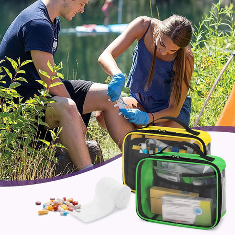 Four Pack Color Coded Clear Zip Pouches For First Aid Kit Organization See Through Medical Storage Bags outdoors scene