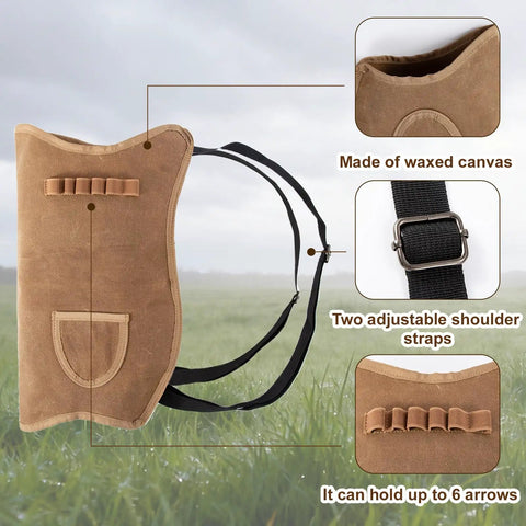 Waxed Canvas Archery Quiver With Slots And Adjustable Shoulder Strap For Outdoor Hiking Hunting And Target Practice All Weather