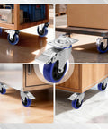 Workpro 4-inch swivel caster wheels with brakes; blue polyurethane wheels, set of 4.
