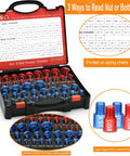 Front view of Amazon 55-piece nut and bolt thread checker set with metric and standard gauges in red and black case.