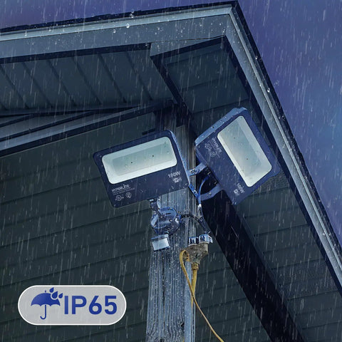 Beast 100W LED Flood Light With Knuckle Mount 11000 Lumens 5000K Outdoor Lighting IP65 Waterproof in rain under a roof