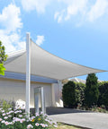 7 By 7 Ft Grey Sun Shade Sail Canopy For Patio And Backyard Blocks 95 Percent UV Heavy Duty Commercial Grade Poly Fabric With Breathable Design And Stainless D Rings Custom Size Made In USA Outdoor Shelter installed over driveway