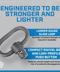 Built Like A Tank Push Button Sling Swivel For Rifles And Shotguns Machined Steel swivel loop enhances strength and durability.
