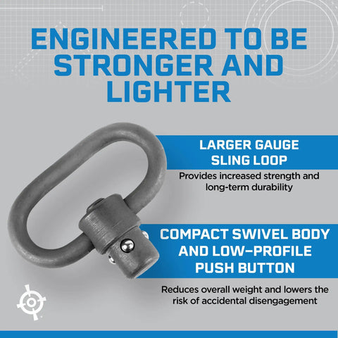 Built Like A Tank Push Button Sling Swivel For Rifles And Shotguns Machined Steel swivel loop enhances strength and durability.