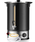 50-Cup Commercial Coffee Urn With Double Insulated Stainless Steel, Percolator System, And Temperature Control, An Office Workhorse For Meetings, Events, And Big Gatherings, shown in front view with controls and spout.