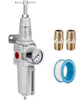 Half Inch NPT High Pressure Air Filter Regulator Combo With T Handle And Semi Auto Drain 0 To 300 Psi Gauge Metal Bowl 141 SCFM