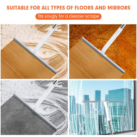 Heavy Duty Floor Squeegee For Wet Surfaces Like Concrete And Tile, Rugged Rubber Blade, Sturdy Aluminum Base, Adjustable Long Handle