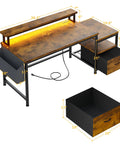 56.5 Inch Rustic Brown Office Desk With Drawers Printer Space And Filing Cabinet Shelves And Two Monitor Stand Perfect For Home Office Study And Gaming Setups