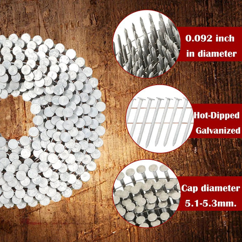 1-1/2 Inch Siding Nails 3600 Count, 15 Degree Wire Collated Coil, Full Round Head, Hot Dipped Galvanized Exterior Fasteners