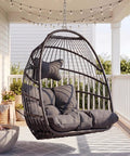 Outdoor Egg Chair Without Stand With Cushion, Cozy Foldable Weather Resistant Rattan Hanging Hammock Seat For Balcony Patio Pergola Or Tree Mount, Up To 350 Lbs, Dark Grey
